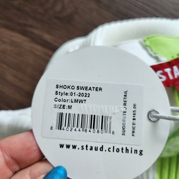 STAUD Shoko Colorblock Sweater Dress M Lime/White Knit Party Cocktail Evening - Picture 7 of 9